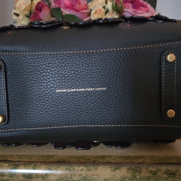 Limited Rogue 25 Tea Rose Coach Black Satchel - Floral Appliques & Brass Accents - Picture 12 of 16